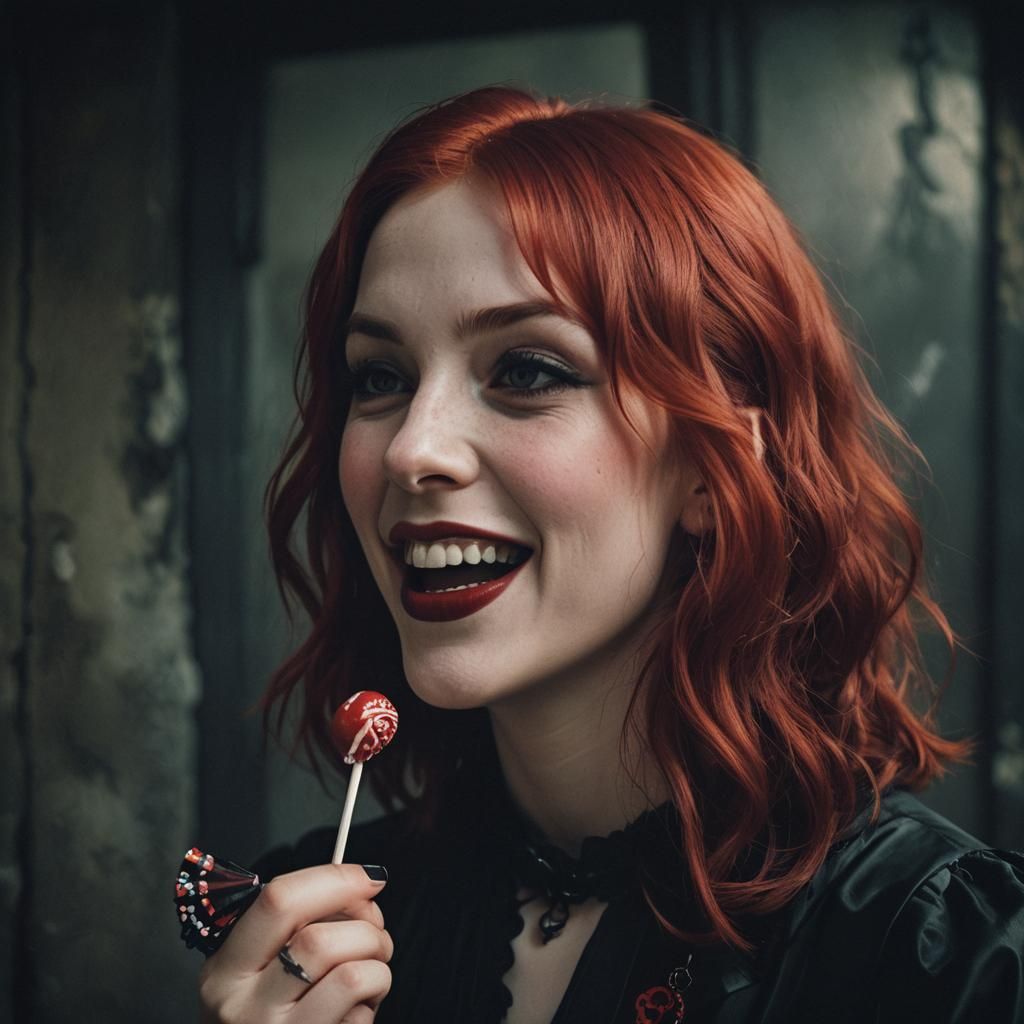 Cinematic Goth Girl with Lollipop