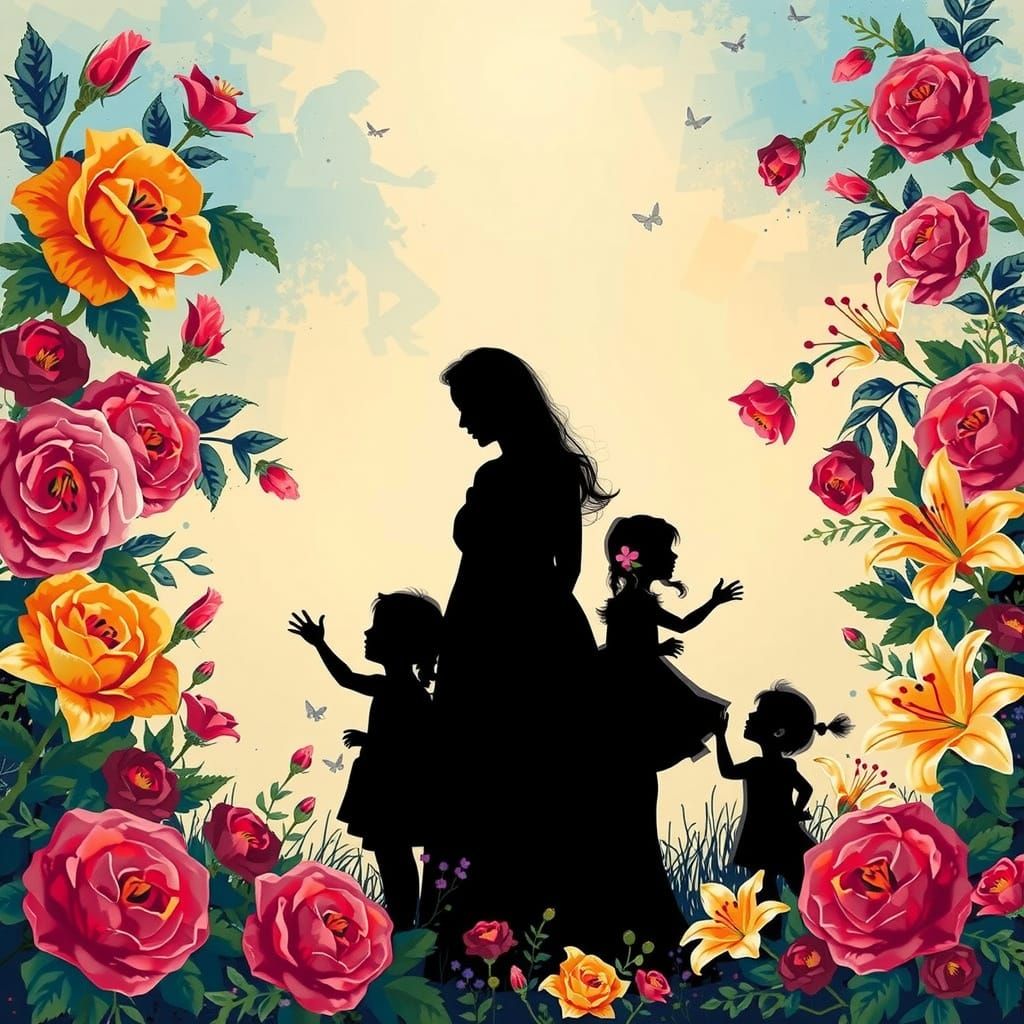 Three Generations of Love in Vibrant Floral Frame