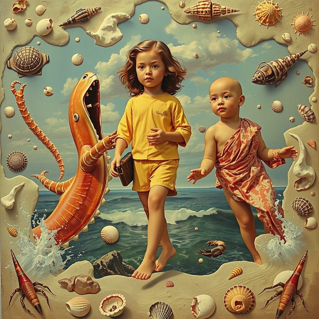 Hyperrealistic Beach Scene with Palm Trees and Ocean