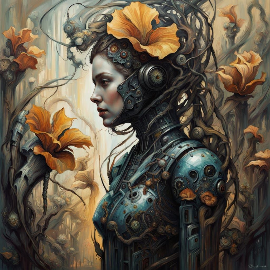 Holographic Woman dressed in evil plant armor, overtaken by ...