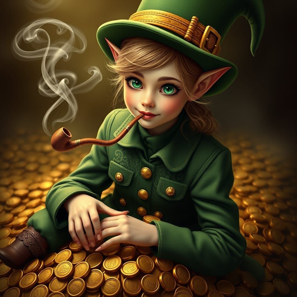 Ethereal Leprechaun Maiden in Rich, Celtic-Inspired Attire