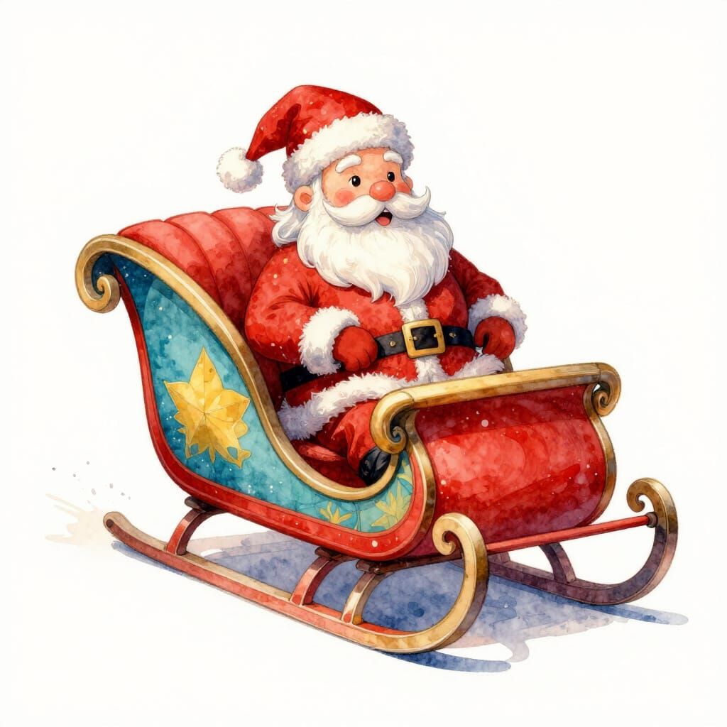 Futuristic Santa Sleigh in Watercolour Style