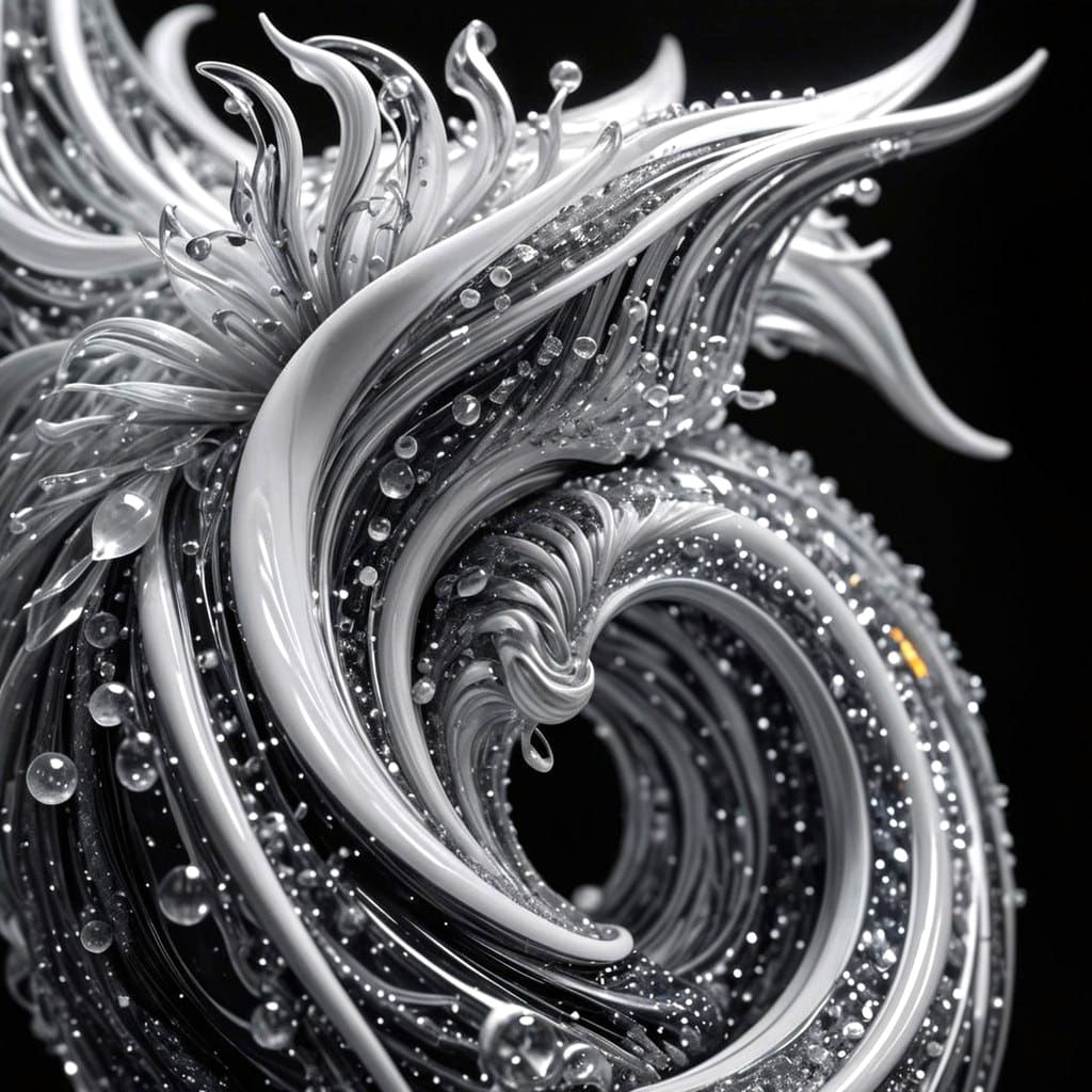 Surreal Glass Cornucopia Sculpture in Vibrant Silver and Whi...