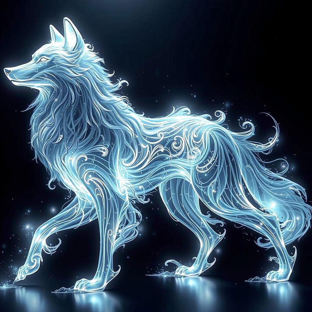Radiant Glowing Wolf in Astral Cosmic Style