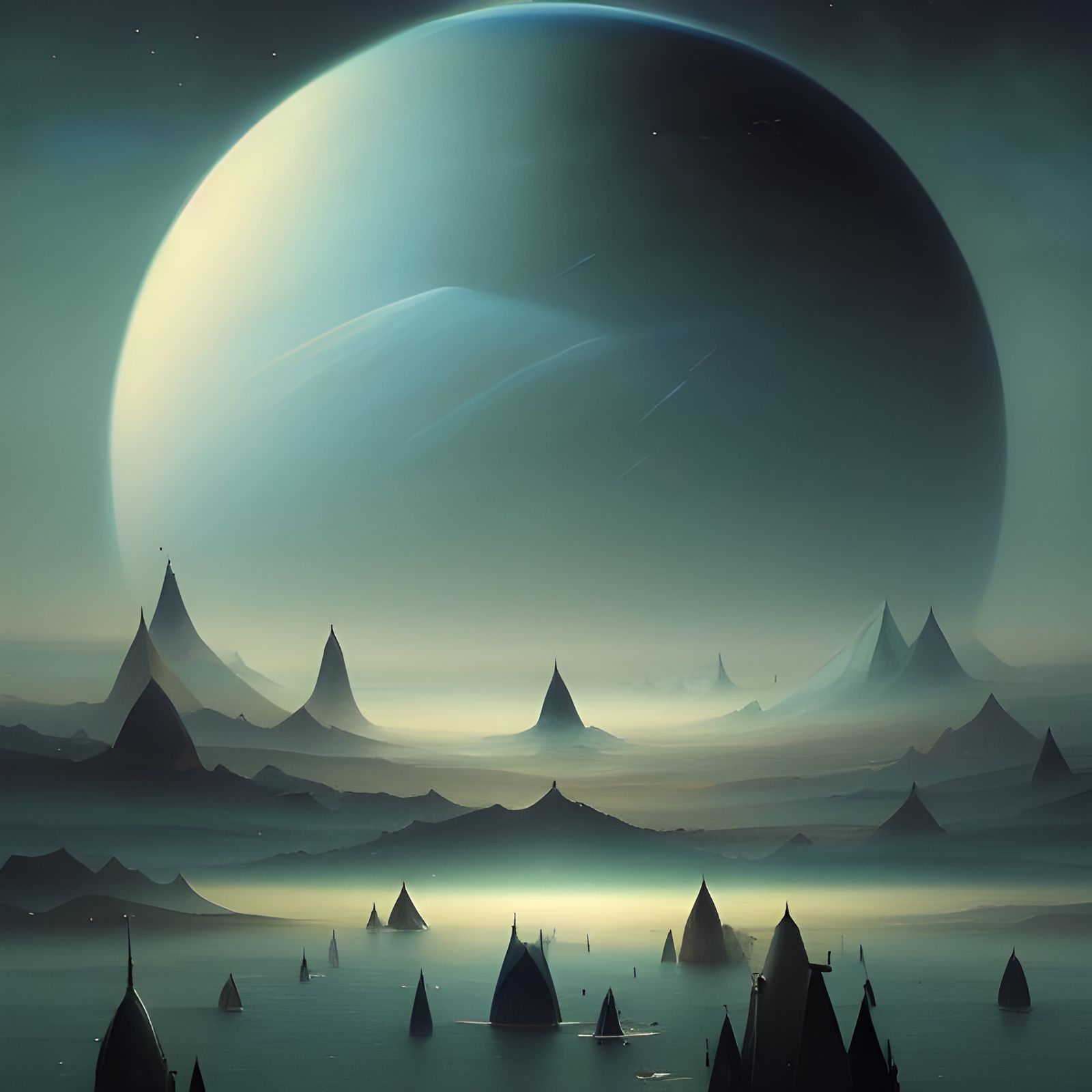 Surreal Celestial Landscape in Space, 3D Rendered