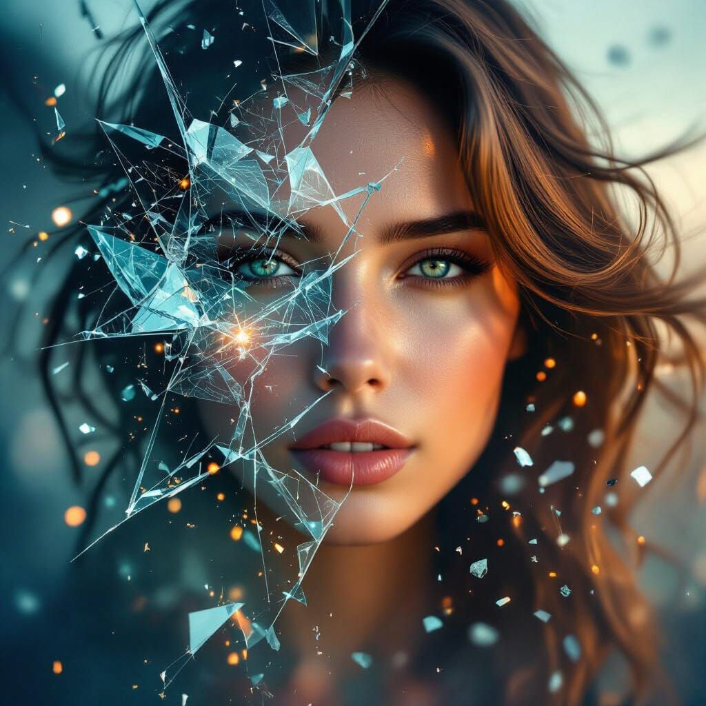 Surreal Double Exposure Portrait of Woman