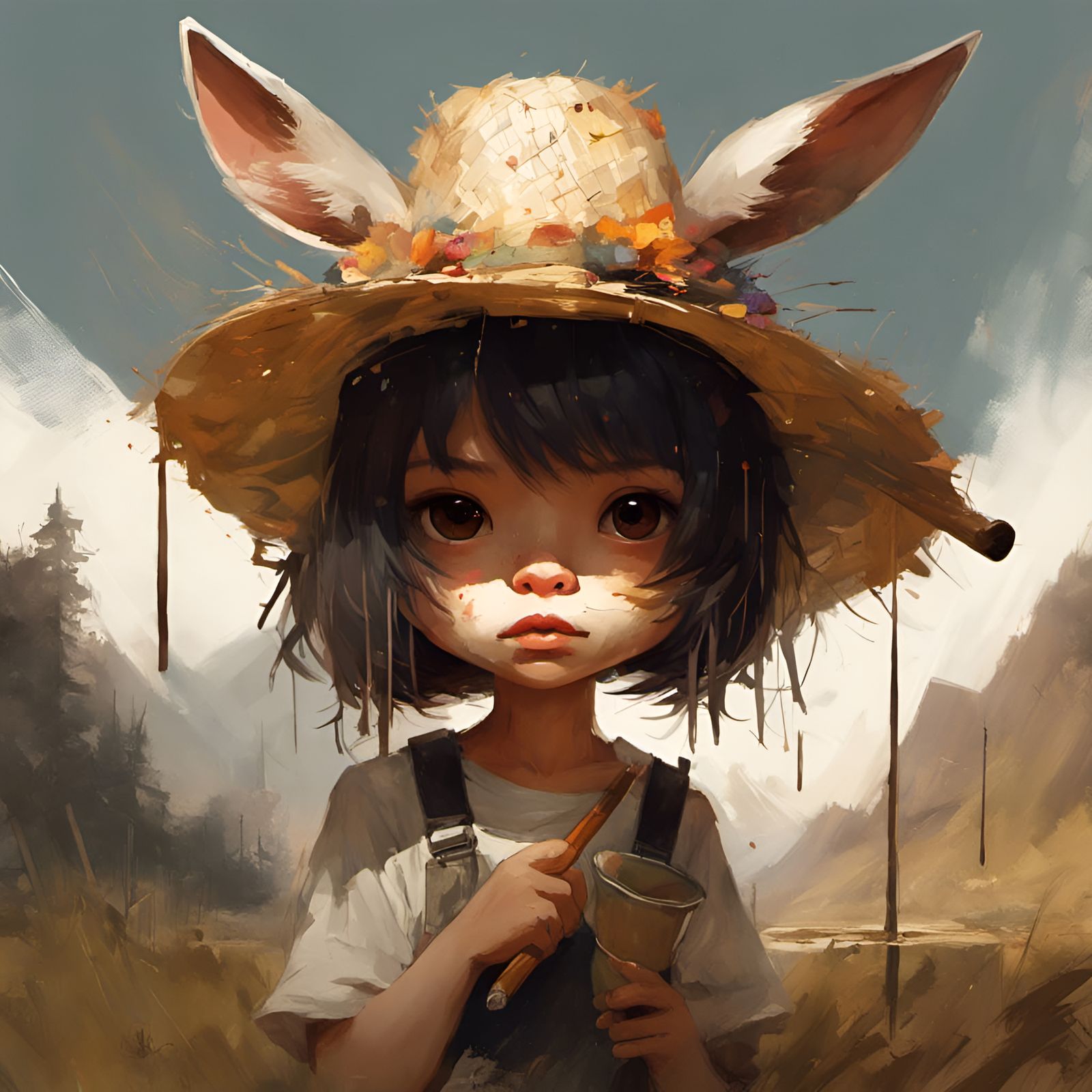 Anthropomorphic Doe with Paintbrush, Detailed Digital Art