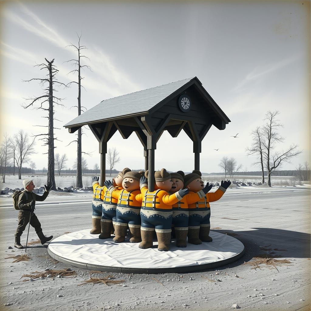 Gigantic Vinyl Hiker Confronts Grizzly Bear
