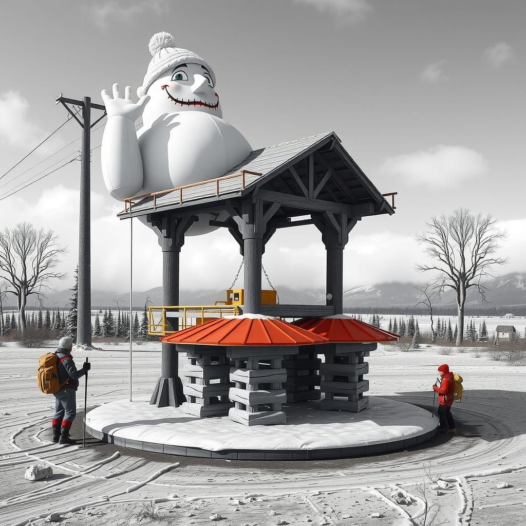 Giant Vinyl Figure Confronts Grizzly Bear