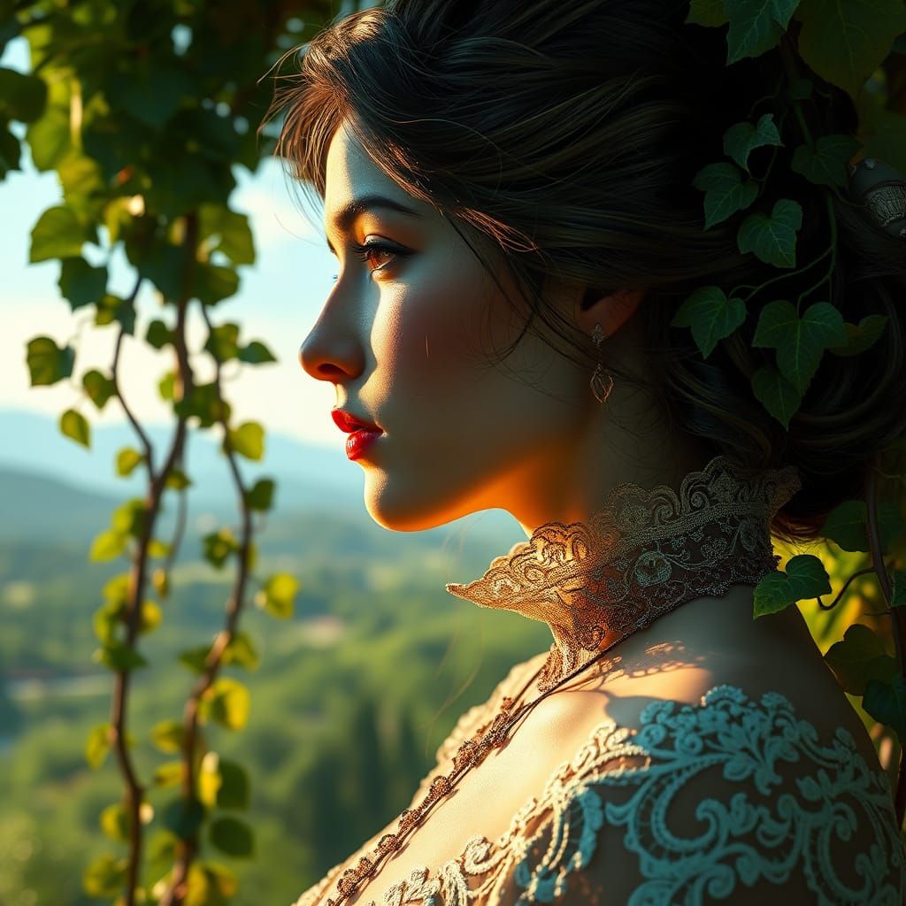 Elegant Woman Gazing Longingly, Art Nouveau Style