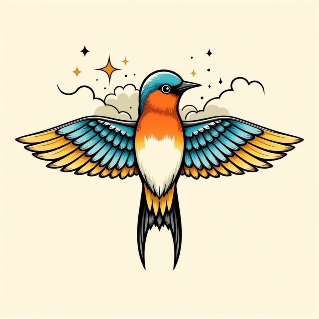 Neo-Traditional Tattoo Swallow Bird Art
