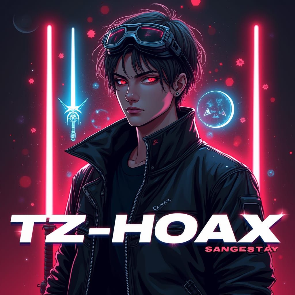 Cyberpunk Anime Character with Holographic Star Wars Symbols