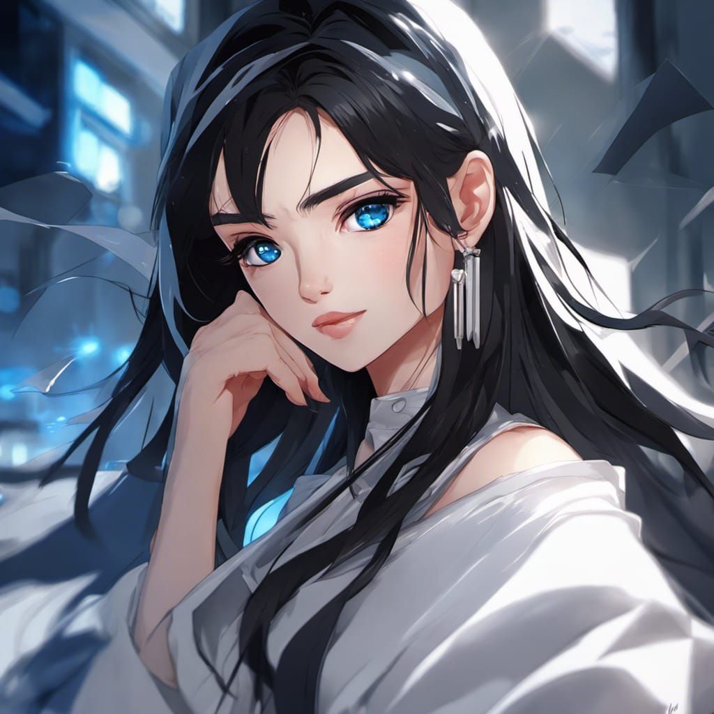 Anime Portrait of Cute Android Woman with Blue Eyes