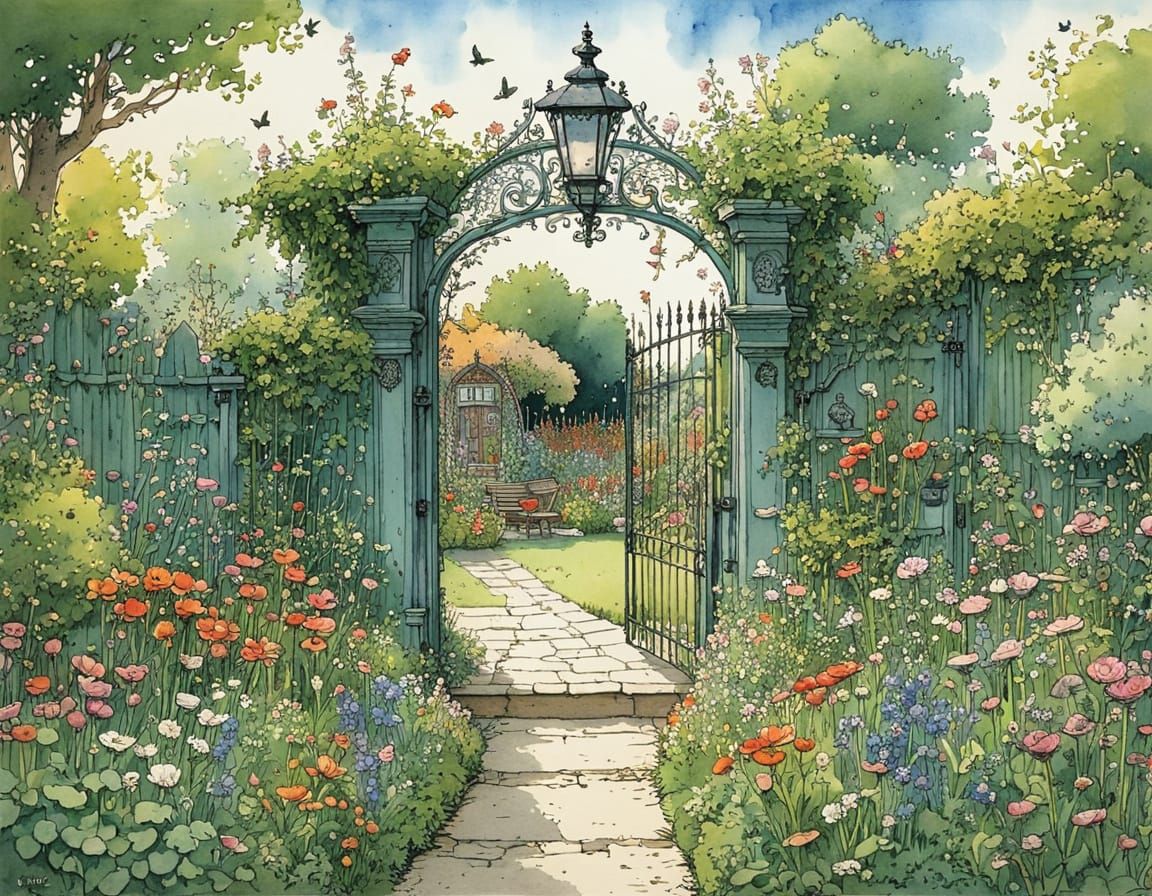 Whimsical Garden Oasis in Soft Evening Light