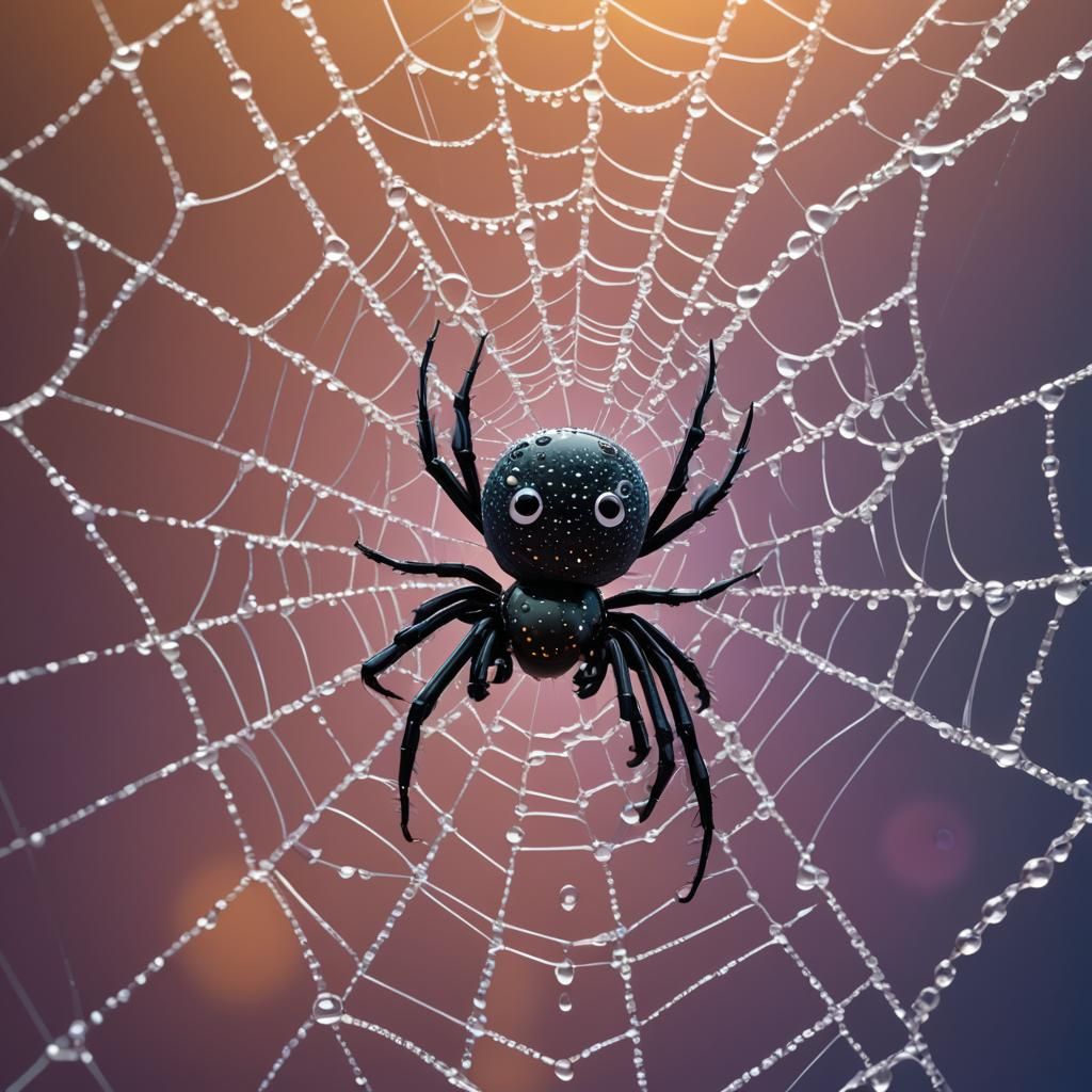 Cute Baby Spider on Web: Pixar-Inspired 3D Art