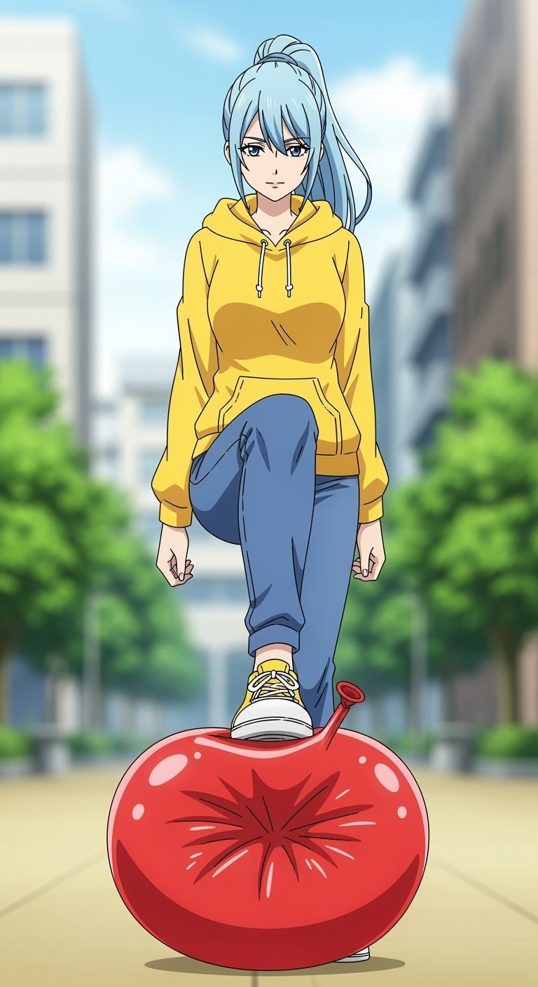 Anime Woman Steps on Red Balloon