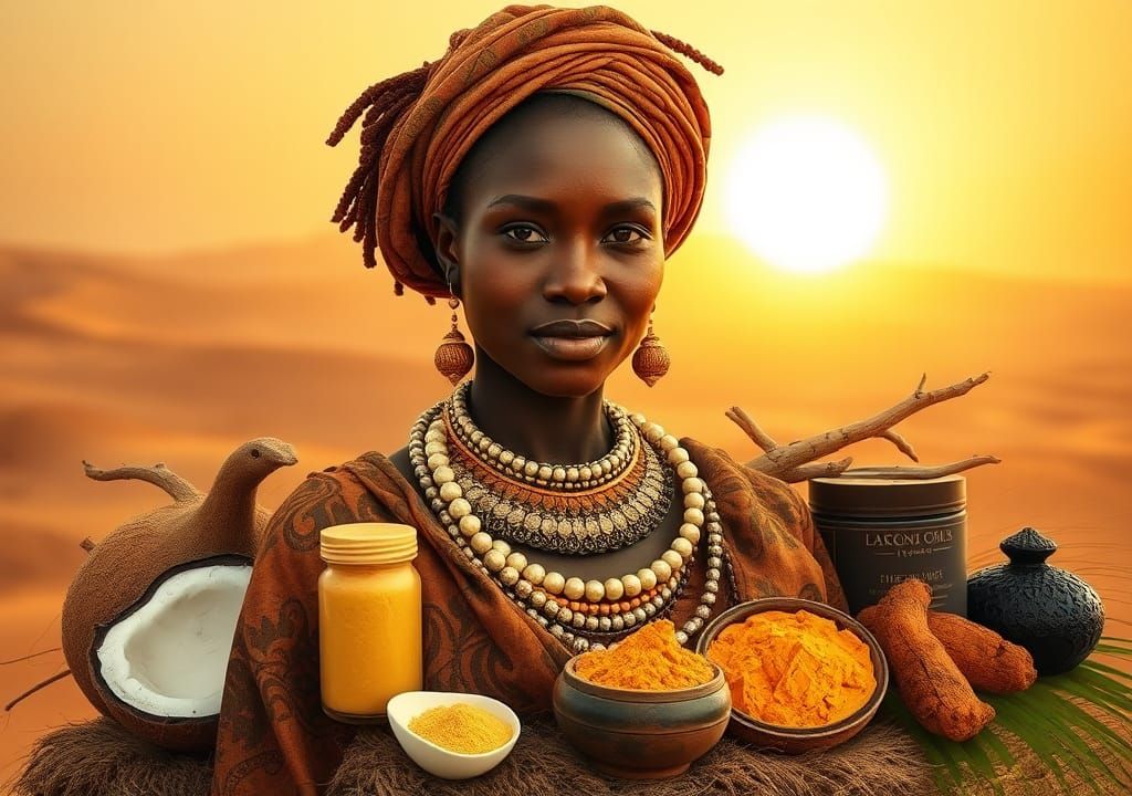 African Woman with Natural Skincare Treasures