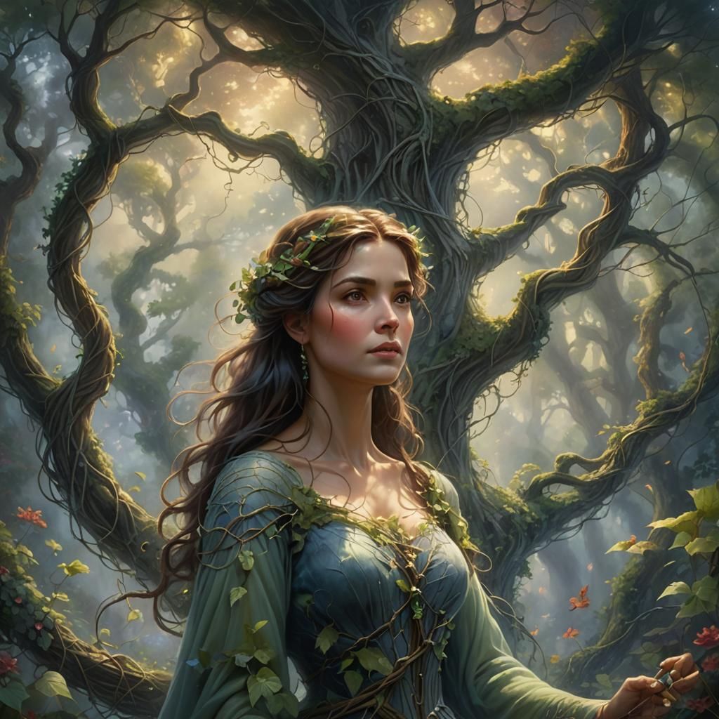 Ethereal Woman Merged with Tree in Fantasy Art
