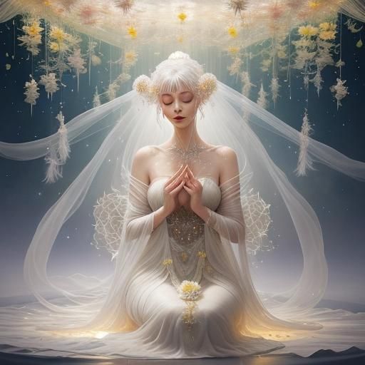 Ethereal Woman in Luminous Lotus Flower