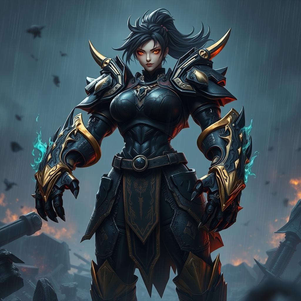 Fierce Demon Warrior on Ravaged Battlefield