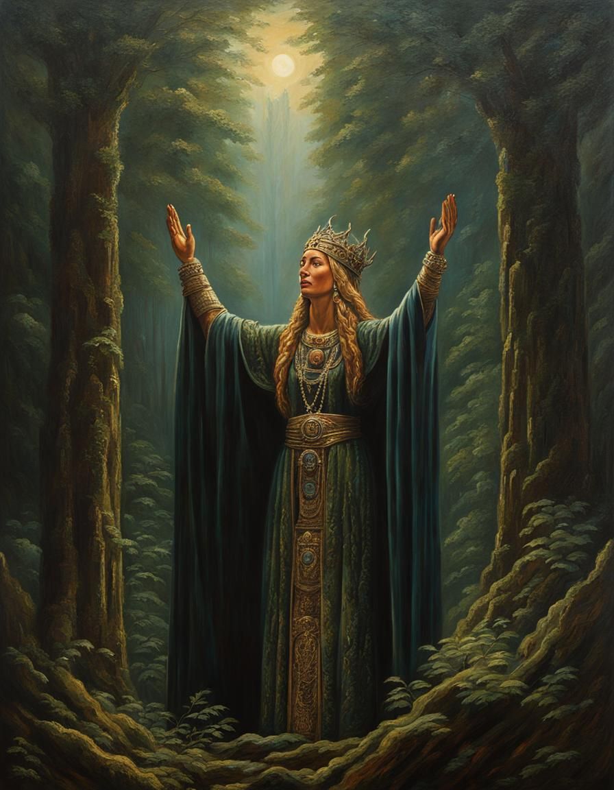 Nordic Priestess Ceremony: Impasto Oil Painting