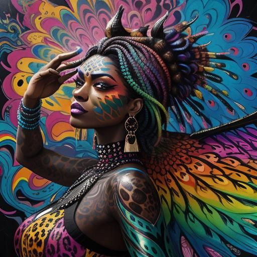 Colorful Dragon Scale Woman in Graffiti Art Style