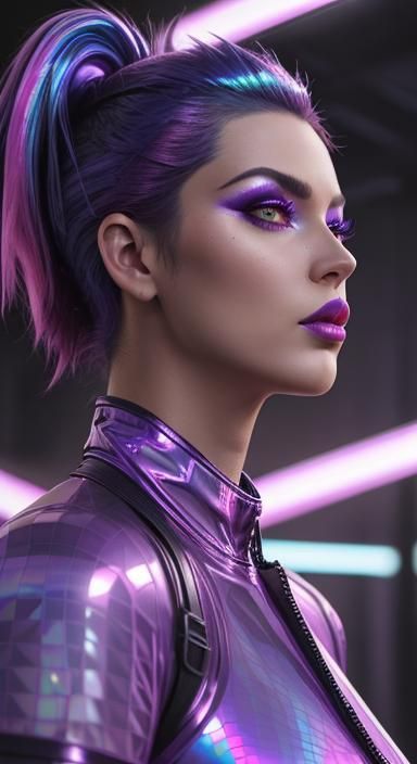 Cyberpunk Woman with Neon Hair and Metallic Accents