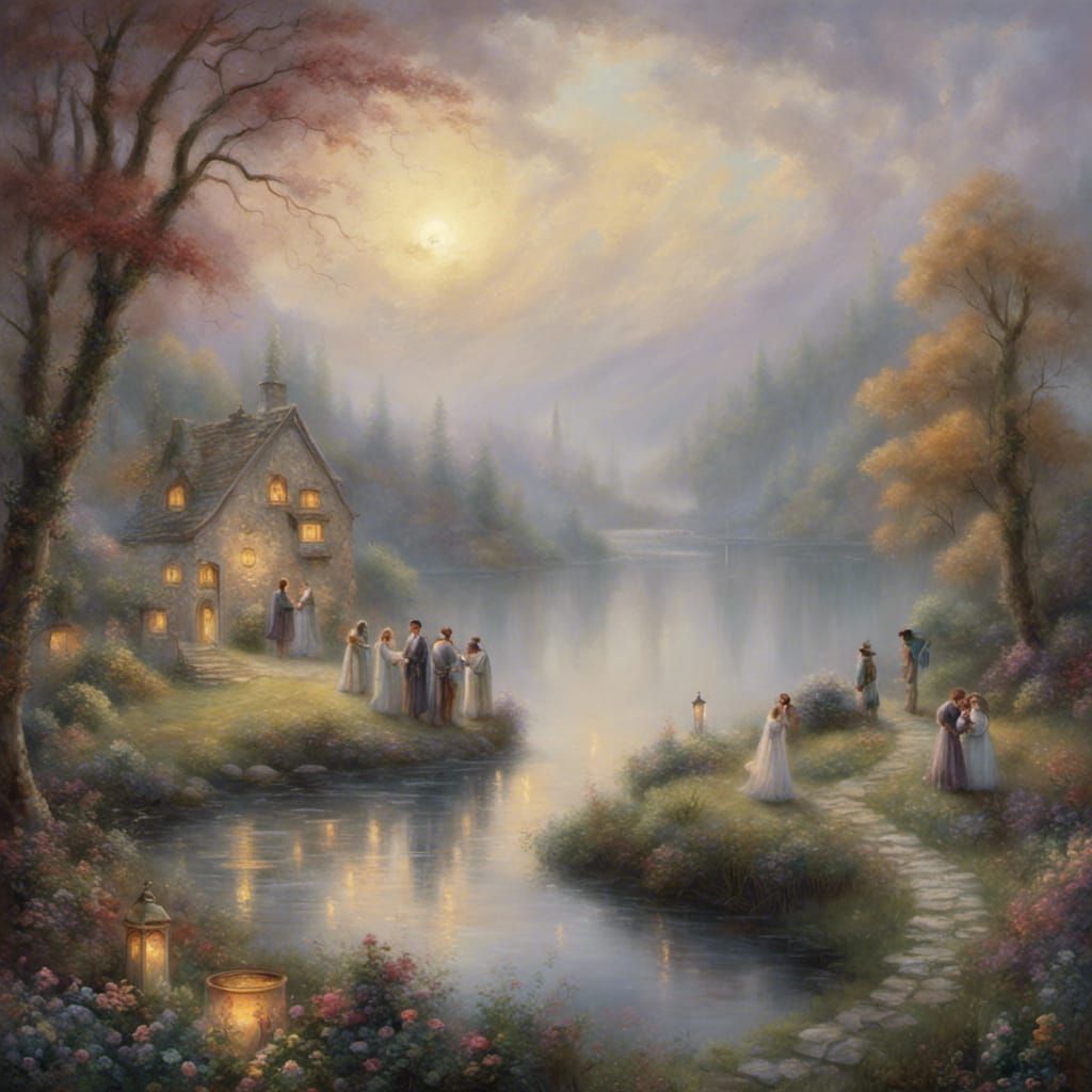Ethereal Pagan Wedding by Lake in Fantasy Style