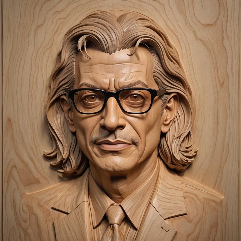 Detailed 3D Wood Carving of Jeff Goldblum