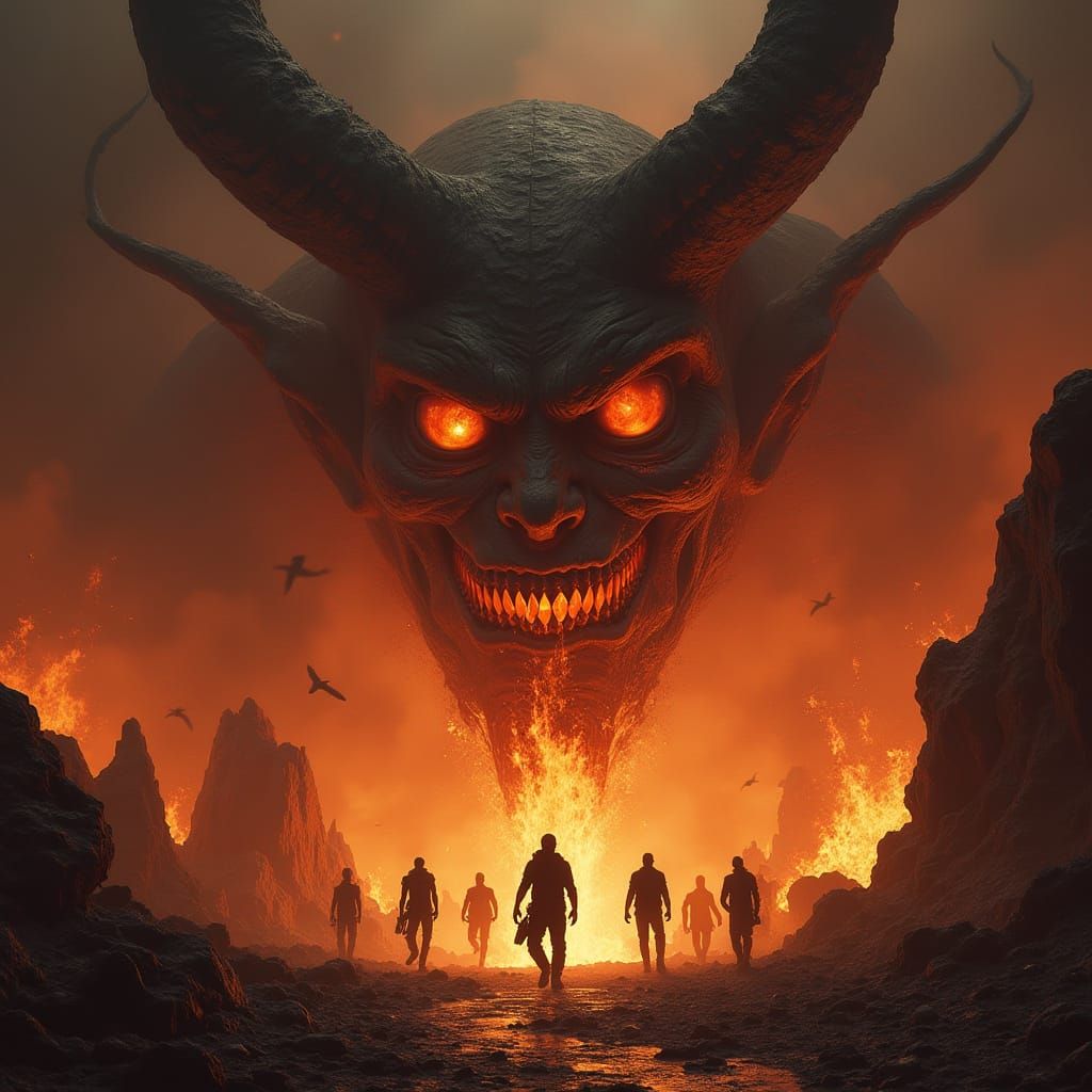 Colossal Demônio de Fogo e Sombras Aguarda na Entrada do Abi...