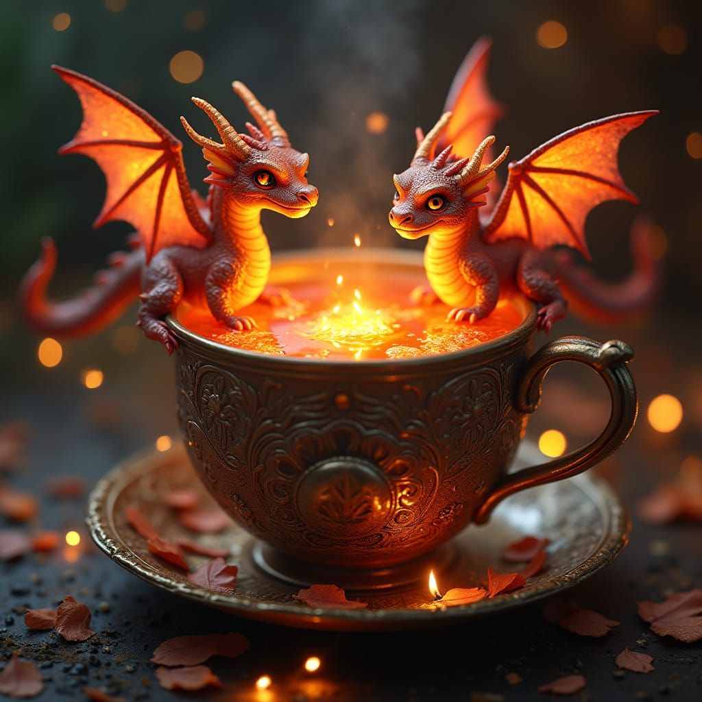 Sorcerer's Fiery Dragon Tea on Volcano, Whimsical Ornaments