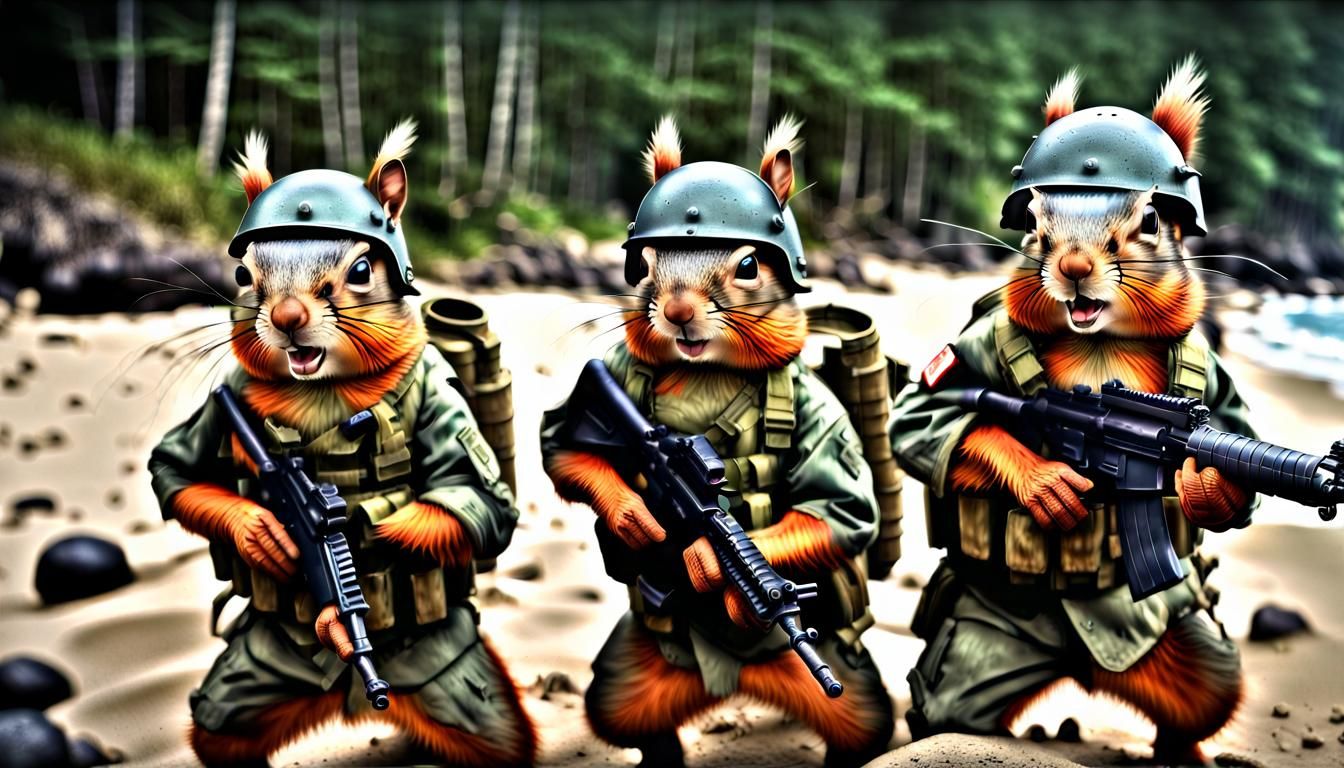 Squirrel Soldiers Re-enact D-Day Battle Scene