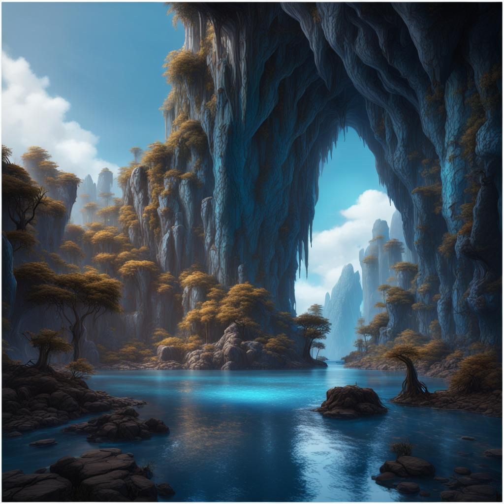 Detailed Blue Cave Matte Painting in Unreal Engine
