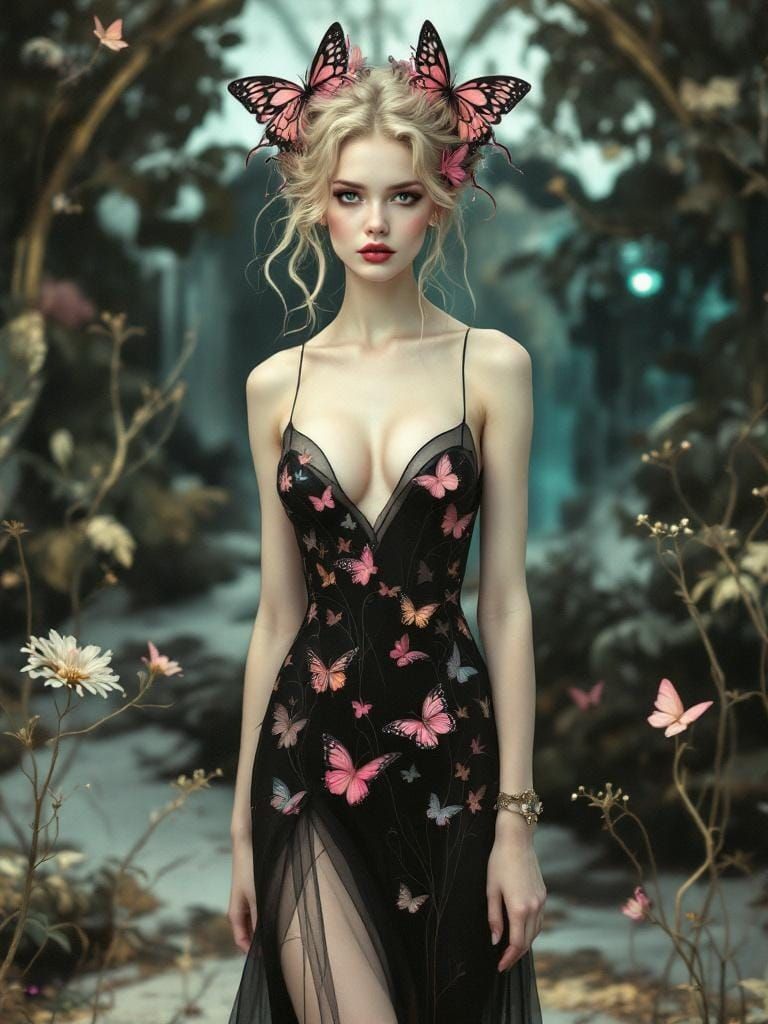 Art Nouveau Pin Up Woman in Ceramic Style