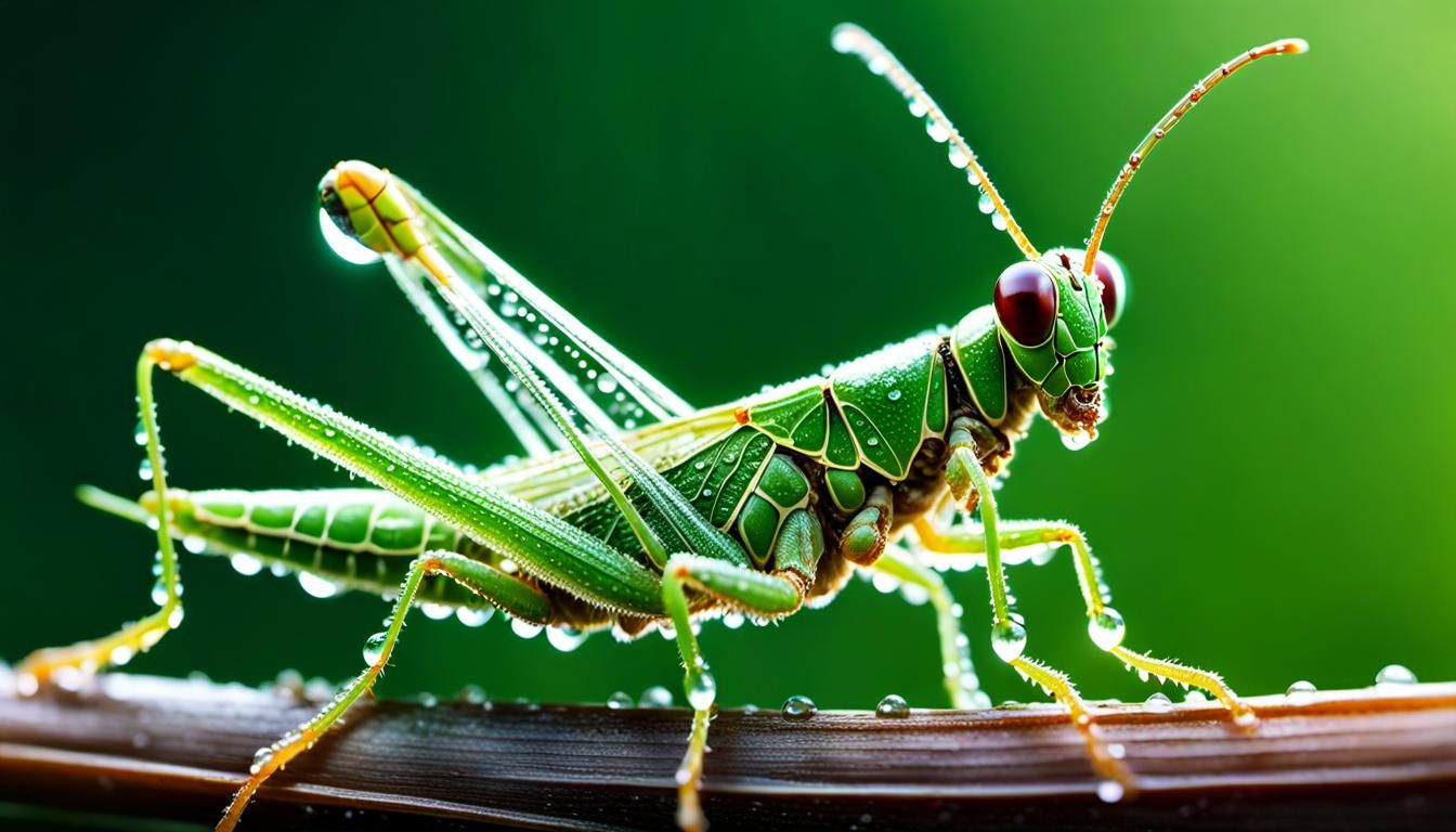 Dew-Kissed Grasshopper: A Macro Photograph