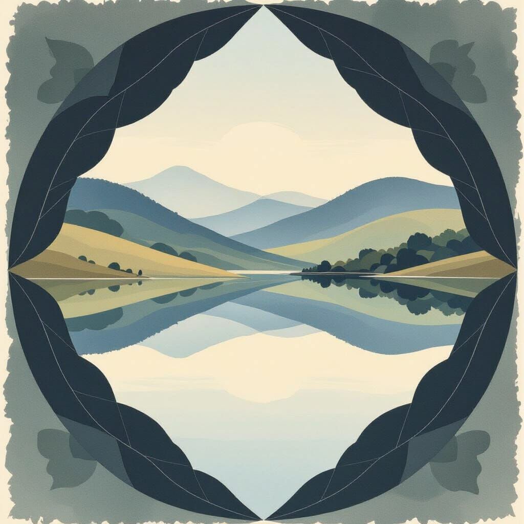 Symmetrical Landscape in Creative Gouache Outline Style