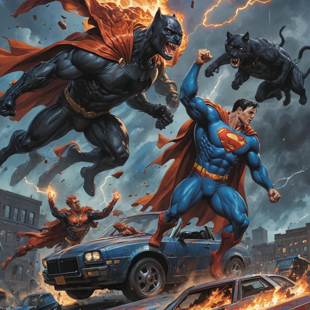 Superman Battles Black Panther in Comic Book Art