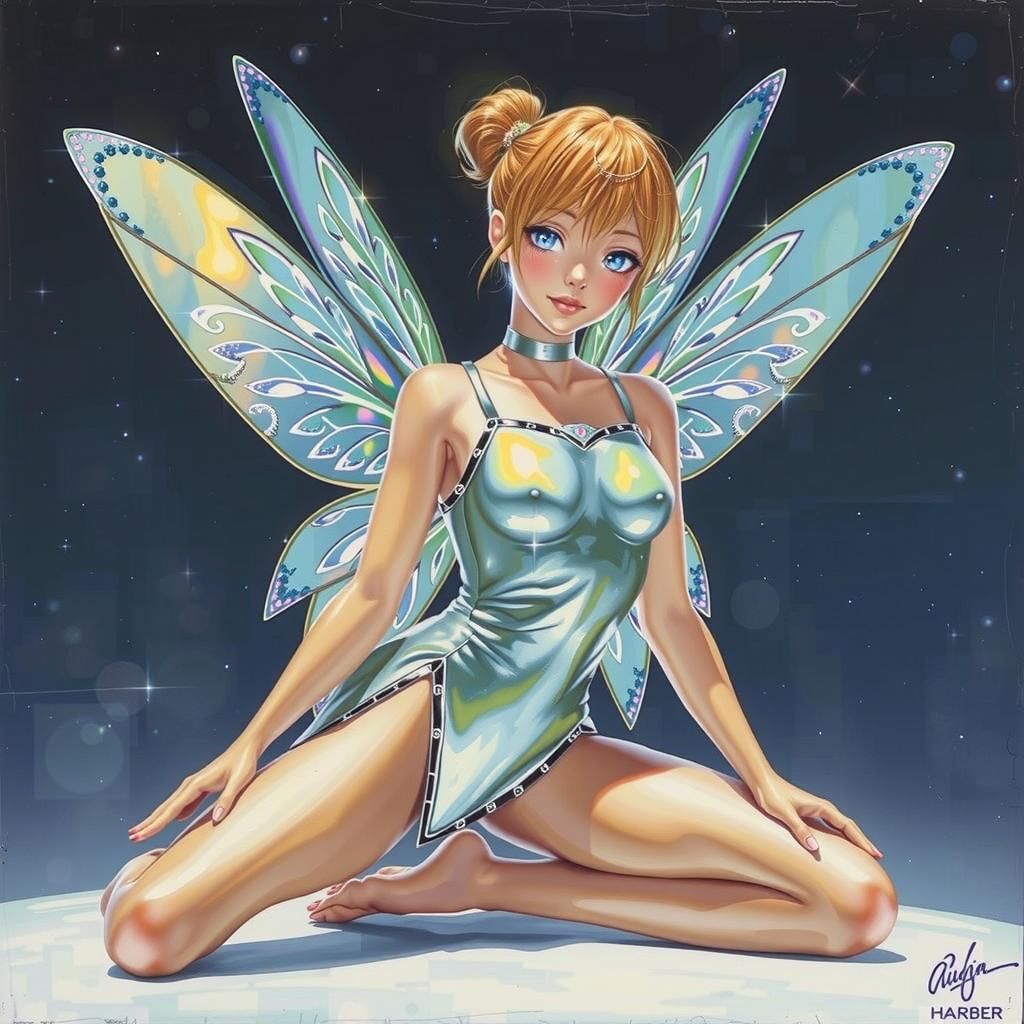 Holographic Tinkerbell Sculpture in Metallic Style