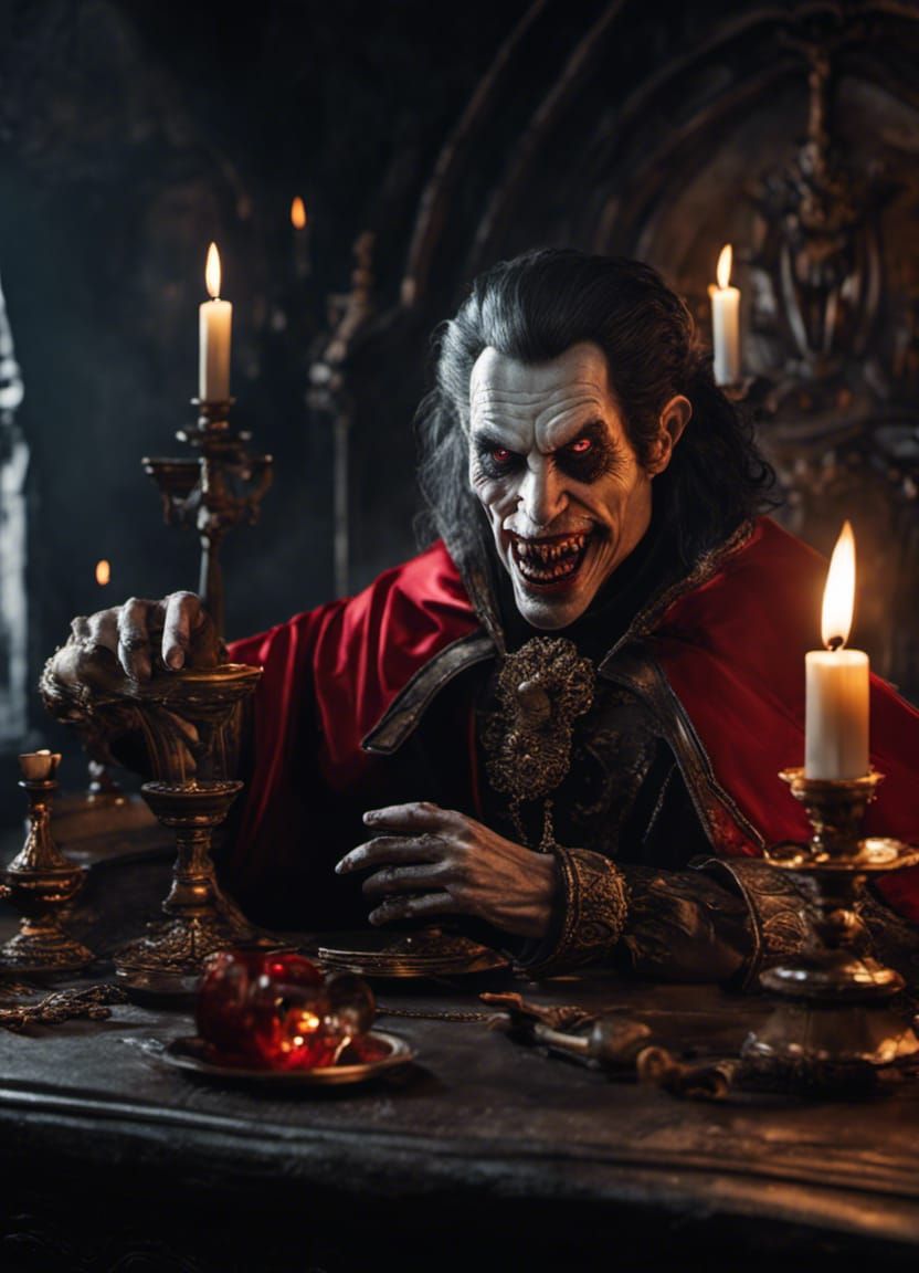 Creepy Dracula in Dark Fantasy Castle