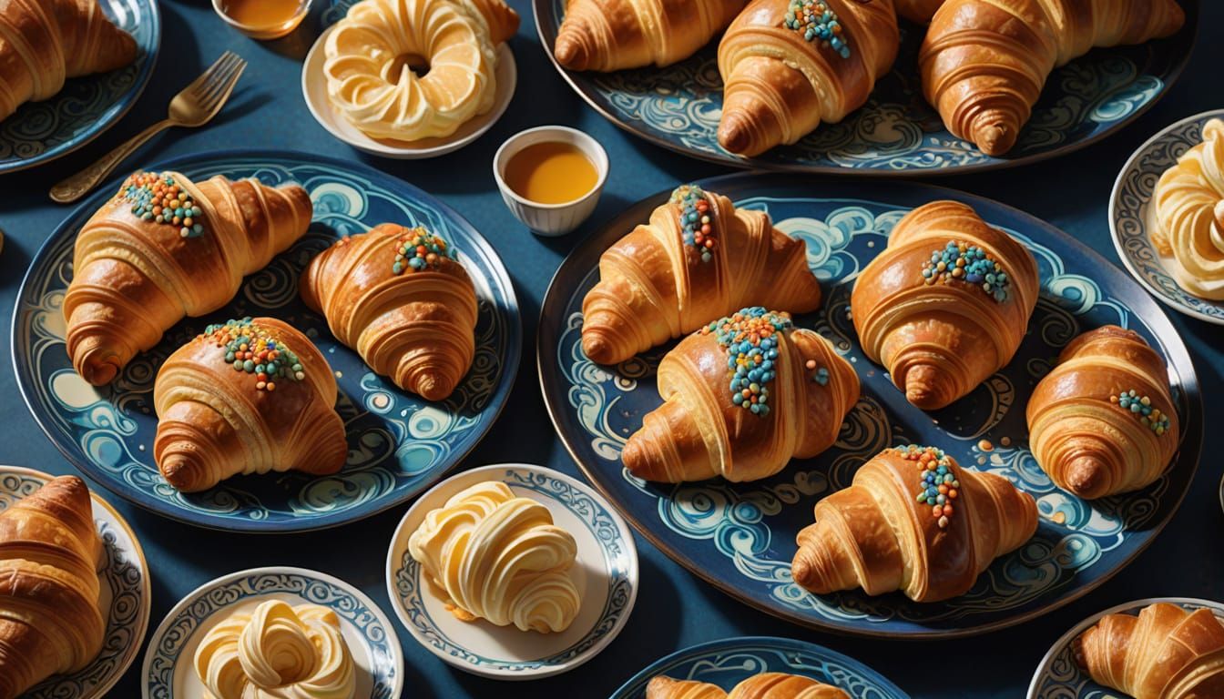 Fresh Croissants with Steaming 'Welcome' Message