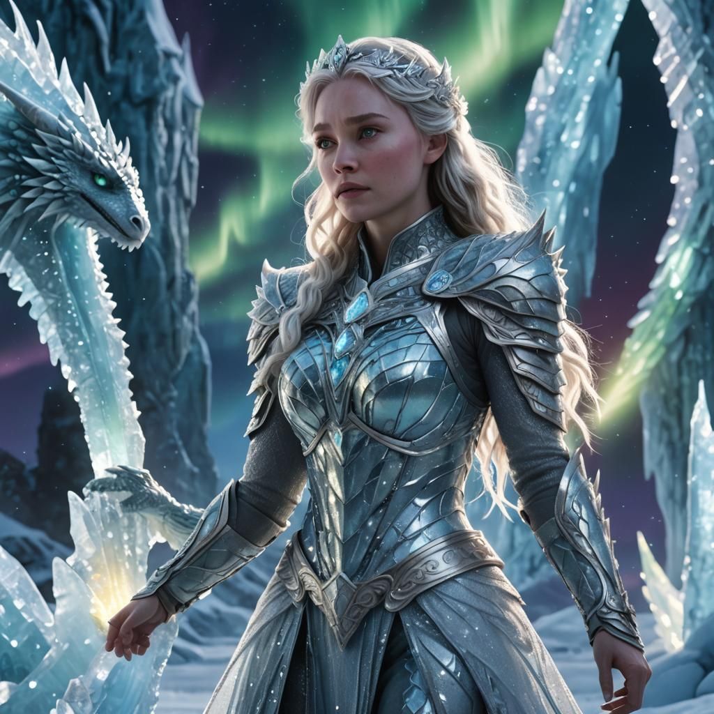 Ice Princess with Dragon in Ice Castle