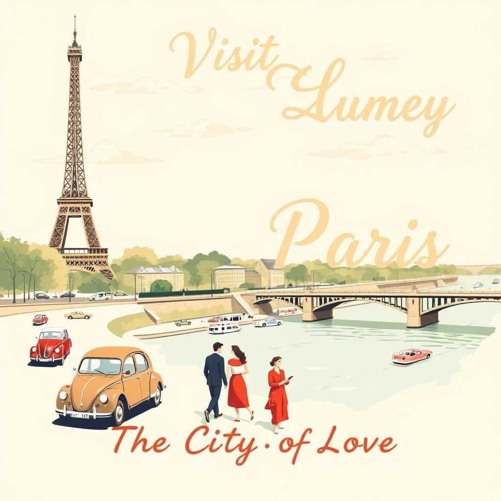 Eiffel Tower in Mid-Century Modern Illustration