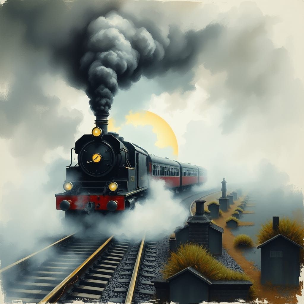 Mysterious Train in Ethereal Surrealist Landscape