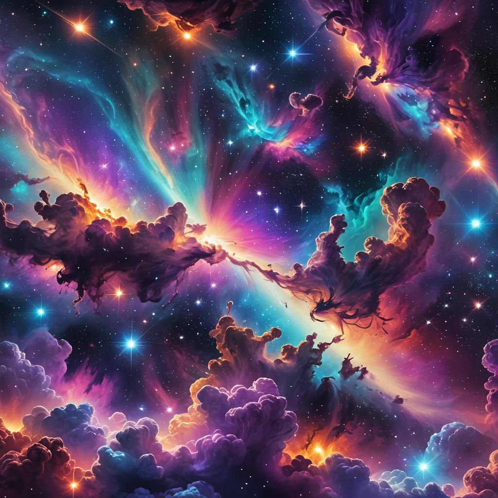 Cosmic Night Sky in Holographic Astral Style