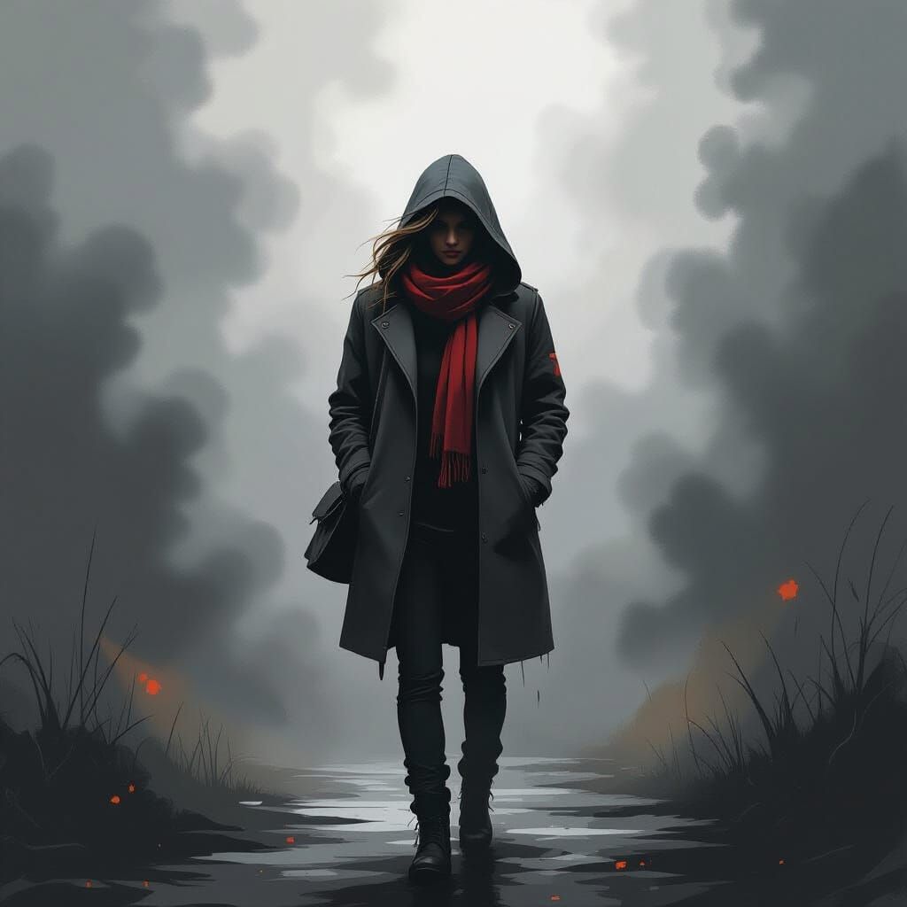 Person in Dramatic Street Scene, Expressive Painting