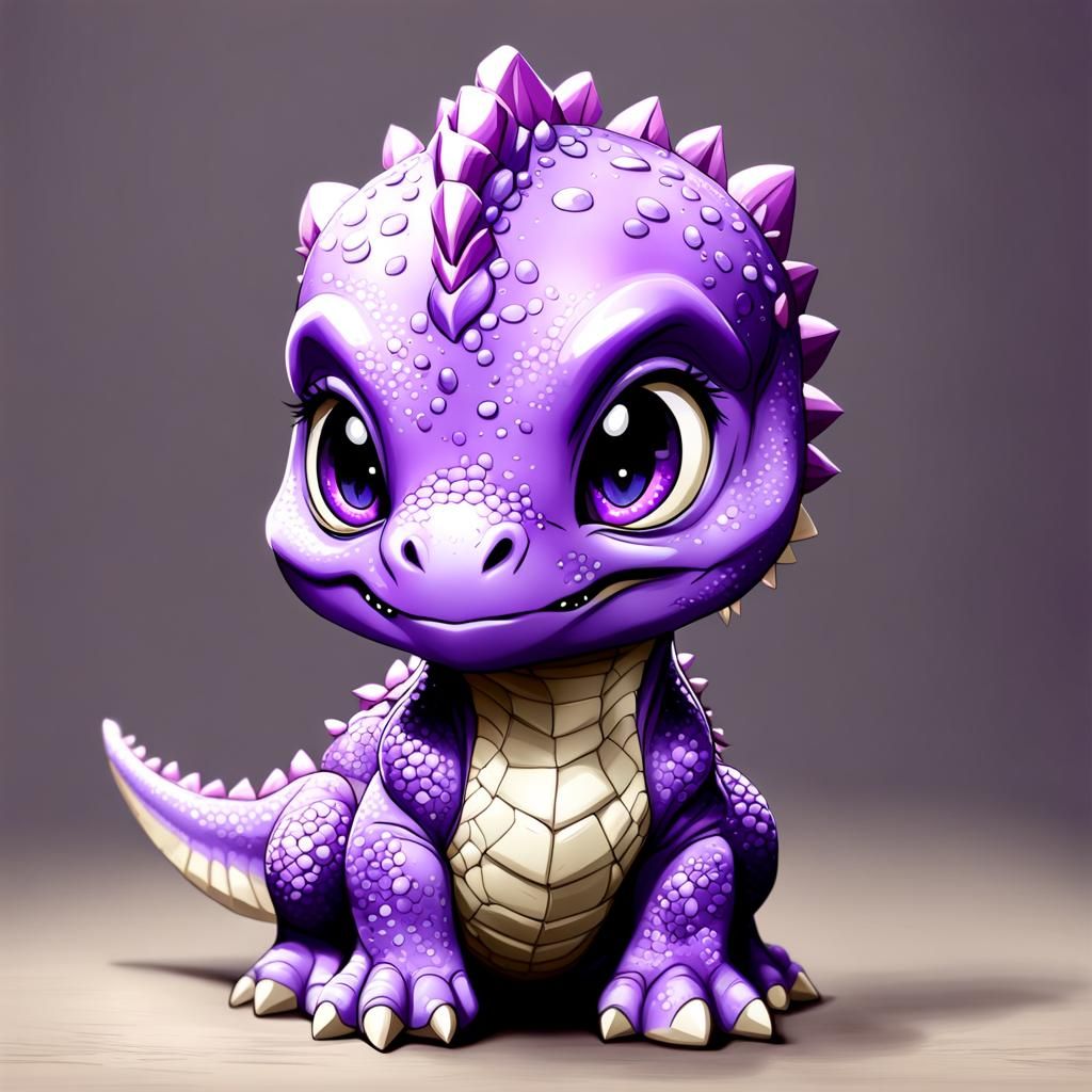 Detailed Purple Baby Dinosaur in Chibi Art