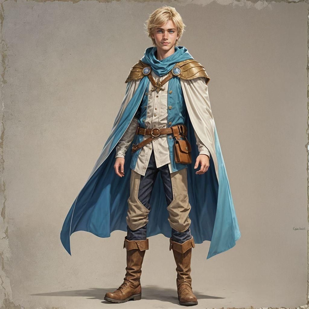 Confident Blond Teen in Cape and Boots: Digital Art