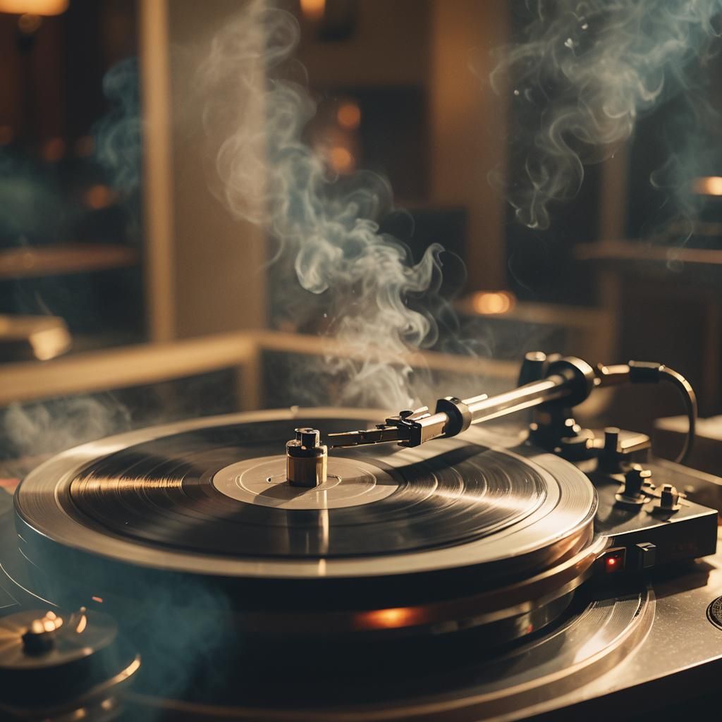 Vintage Turntable with Vinyl Record in Golden Hour Lighting