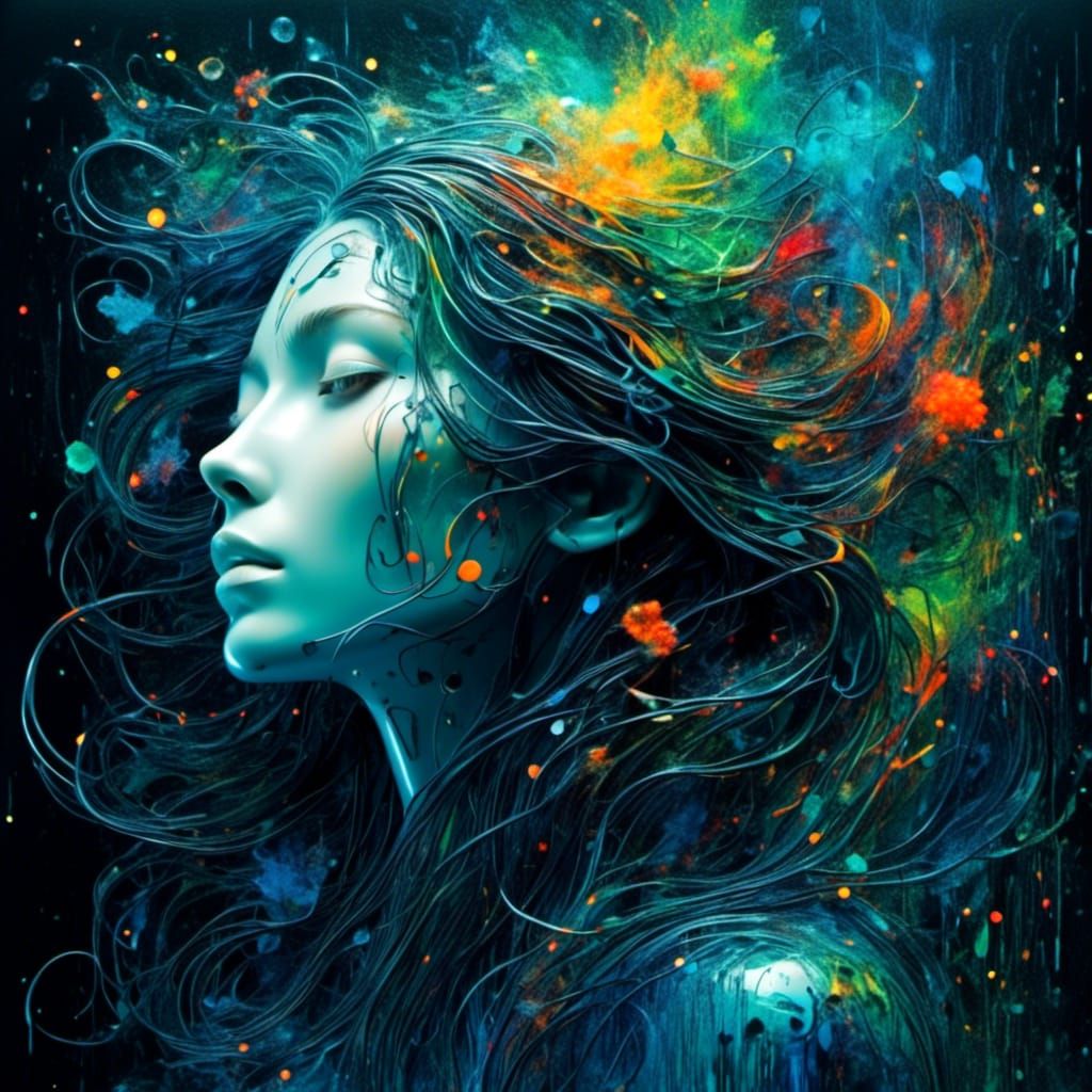 Ethereal Dark Energy Goddess in Metallic Style