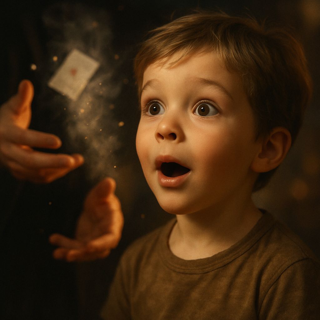 Child Amazed by Magic Trick Portrait